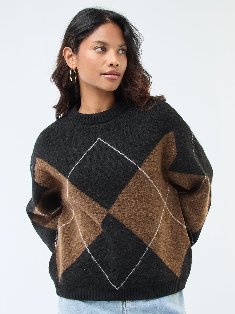 Jersey de punto de rombos Marron - Kiabi