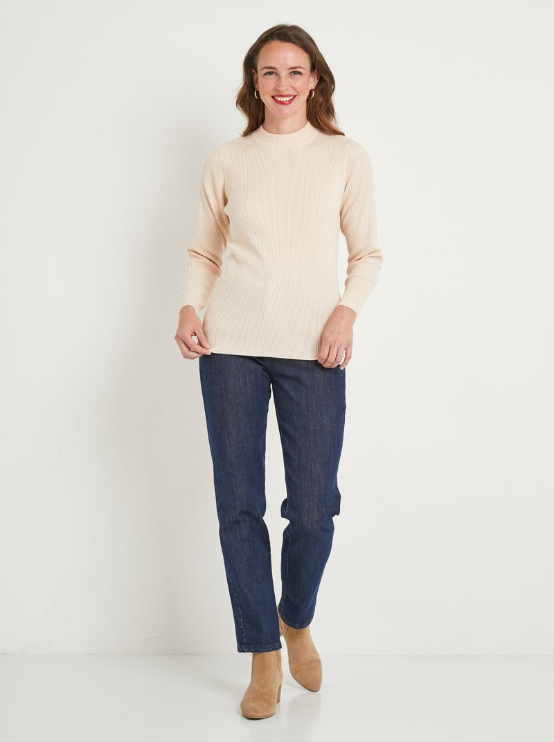 Jersey de punto elástico y cuello alto - Afibel Beige - Kiabi