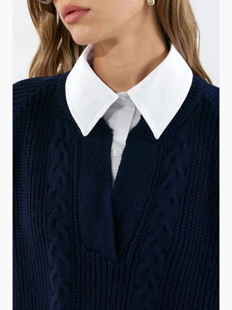 Jersey de punto estampado con cuello camisero hiccup Azul marino - Kiabi