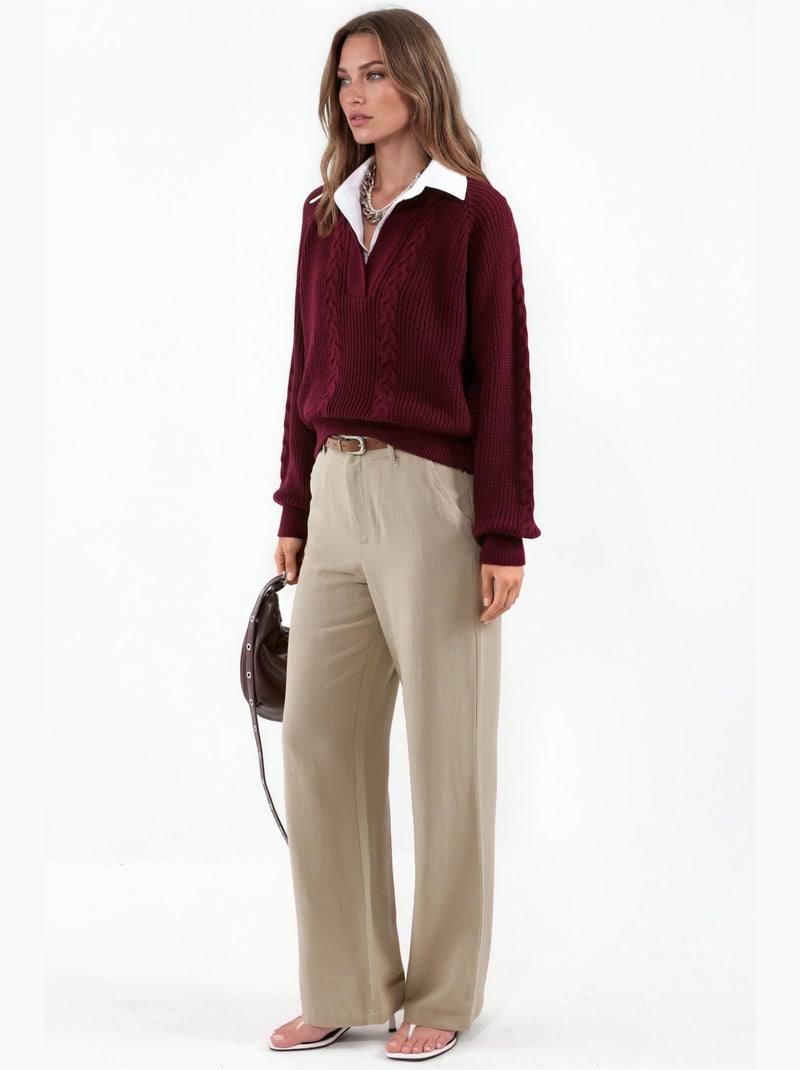 Jersey de punto estampado con cuello camisero hiccup Rojo burdeos - Kiabi