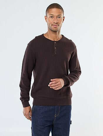 Jersey de punto fantasía con cuello redondo abotonado