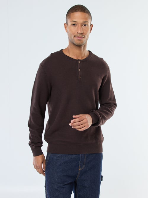 Jersey de punto fantasía con cuello redondo abotonado - Kiabi