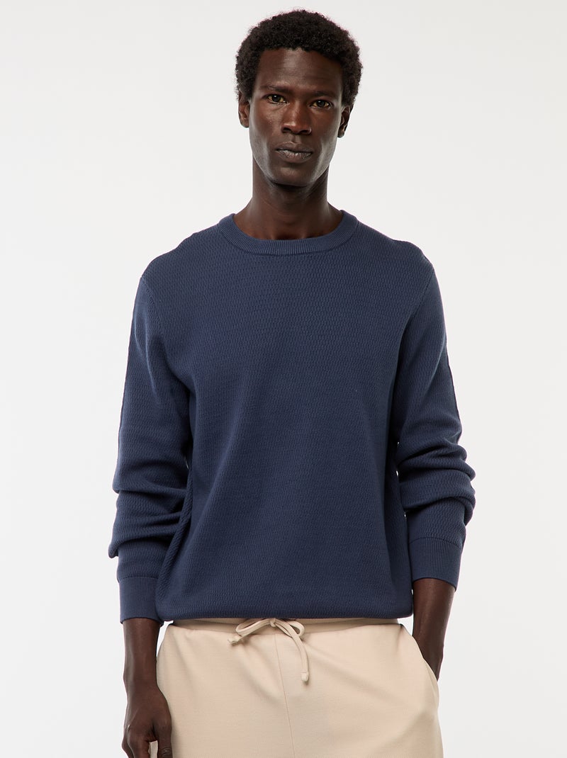 Jersey de punto fantasía con cuello redondo Azul - Kiabi