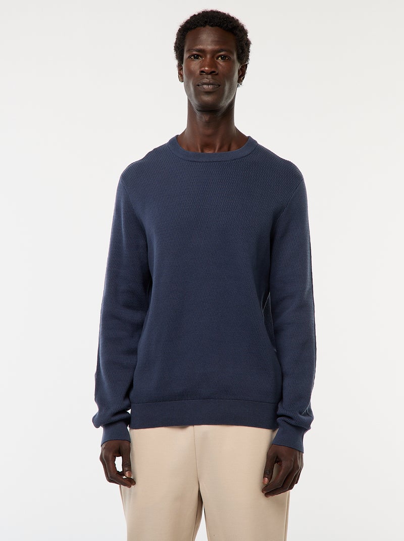 Jersey de punto fantasía con cuello redondo Azul - Kiabi