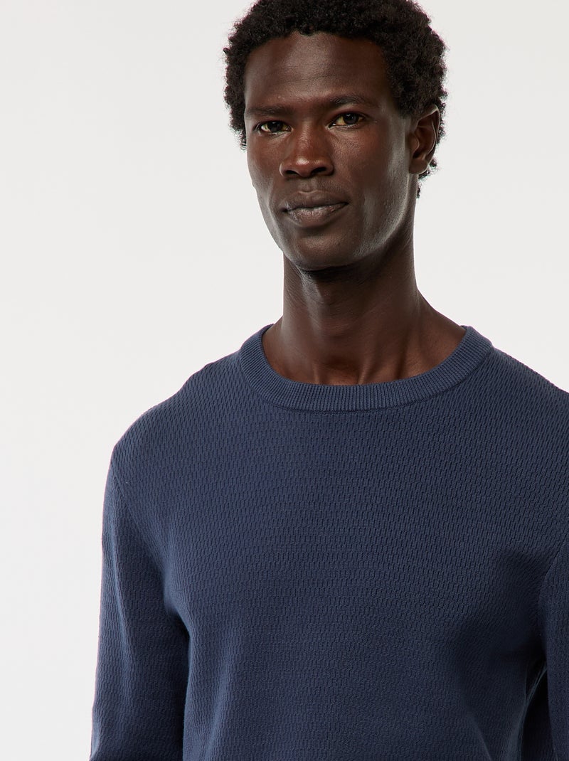 Jersey de punto fantasía con cuello redondo Azul - Kiabi