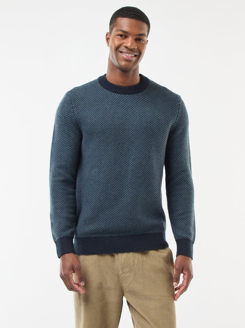 Jersey de punto fantasía con cuello redondo Azul - Kiabi