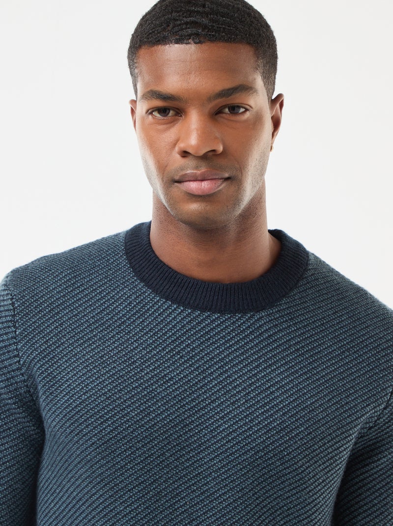 Jersey de punto fantasía con cuello redondo Azul - Kiabi