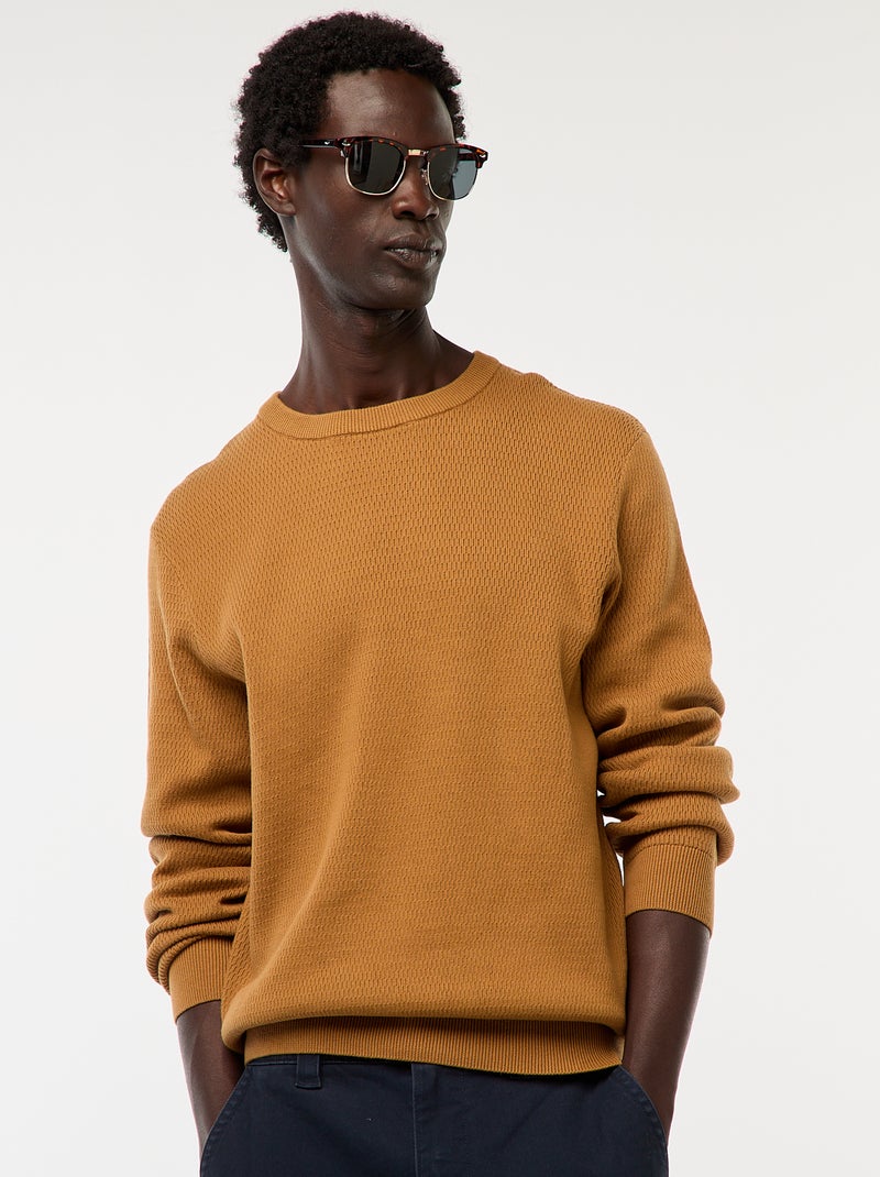 Jersey de punto fantasía con cuello redondo Beige - Kiabi