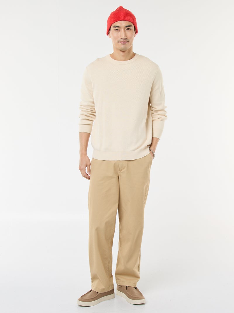 Jersey de punto fantasía con cuello redondo Blanco - Kiabi