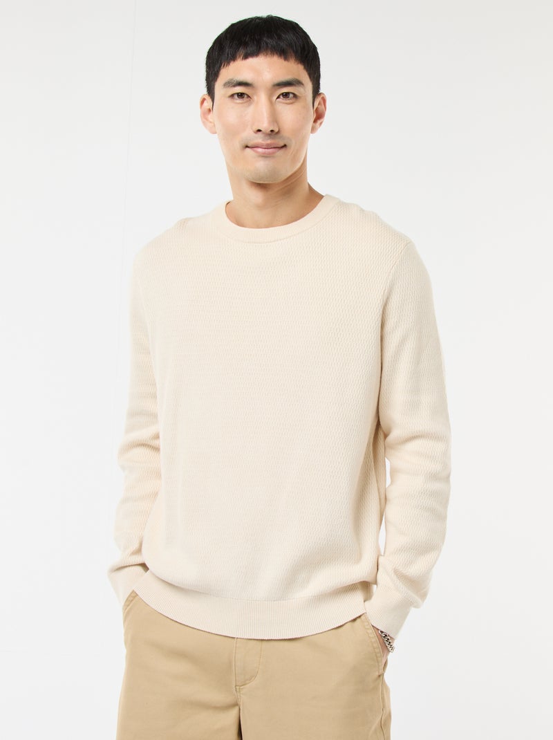 Jersey de punto fantasía con cuello redondo Blanco - Kiabi