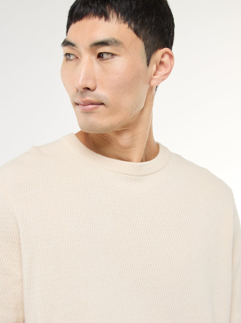 Jersey de punto fantasía con cuello redondo Blanco - Kiabi