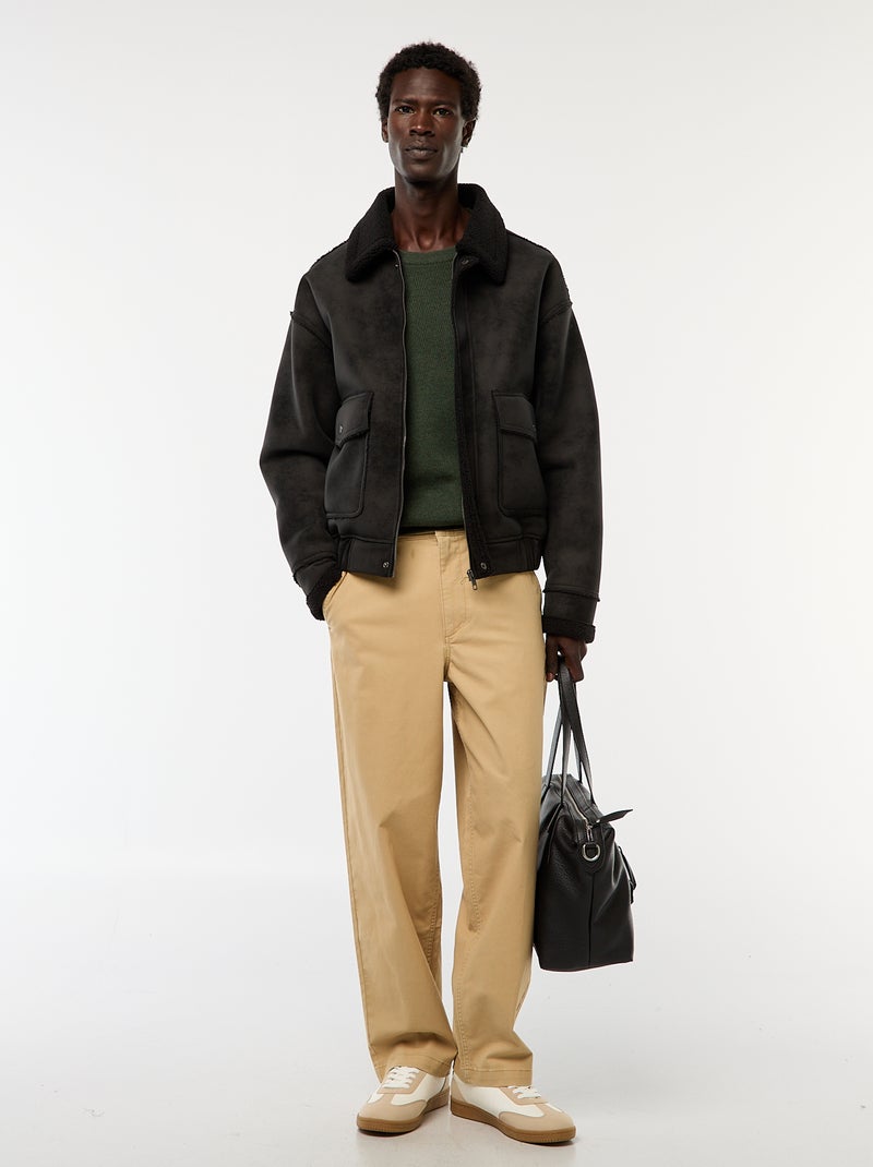 Jersey de punto fantasía con cuello redondo Kaki - Kiabi