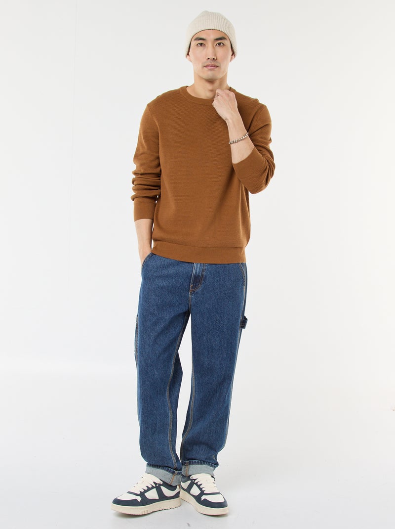 Jersey de punto fantasía con cuello redondo Marron - Kiabi