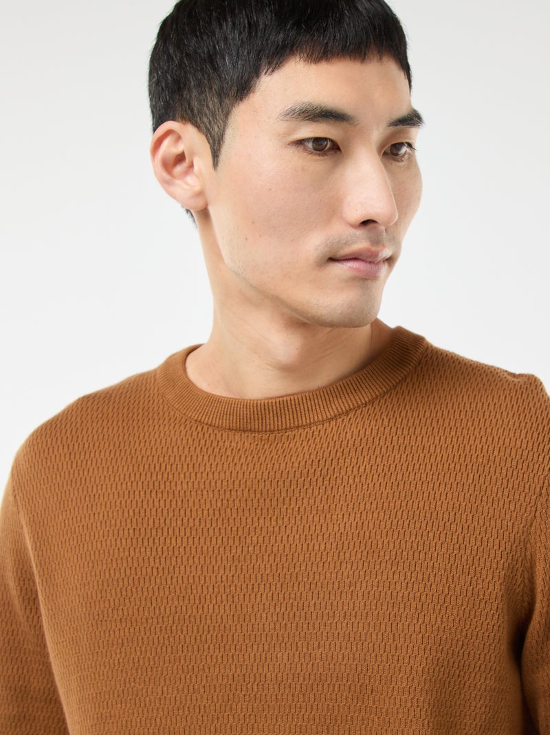 Jersey de punto fantasía con cuello redondo Marron - Kiabi