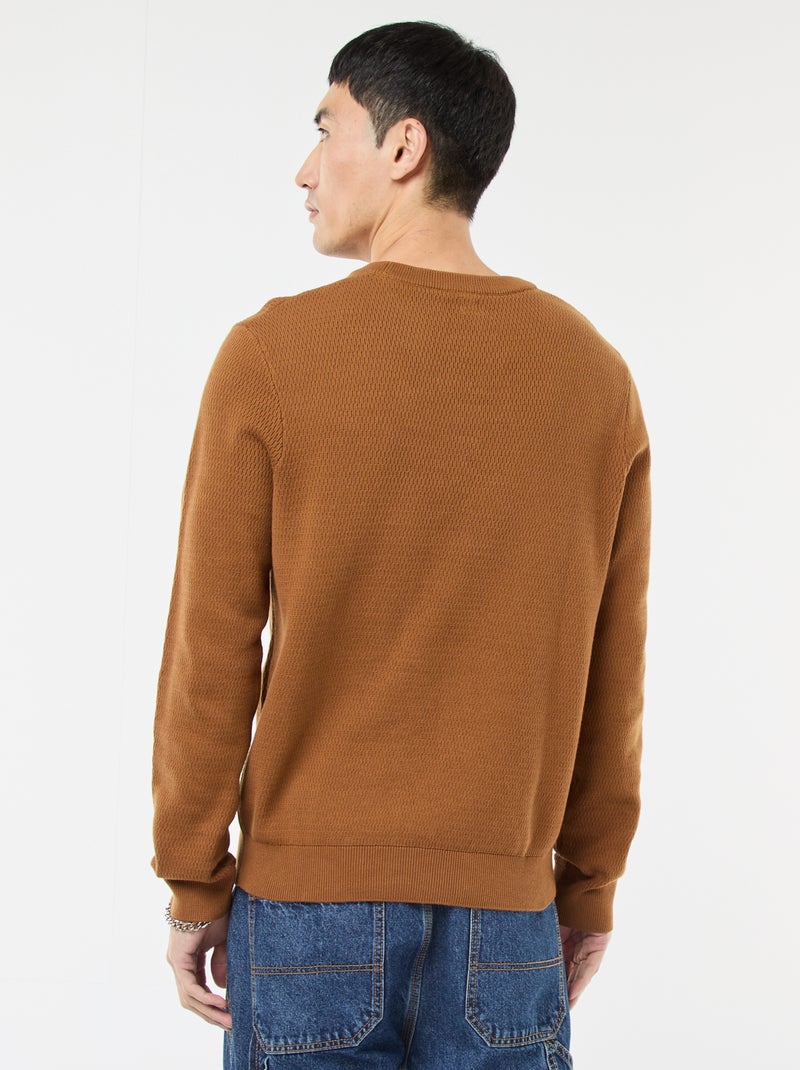 Jersey de punto fantasía con cuello redondo Marron - Kiabi
