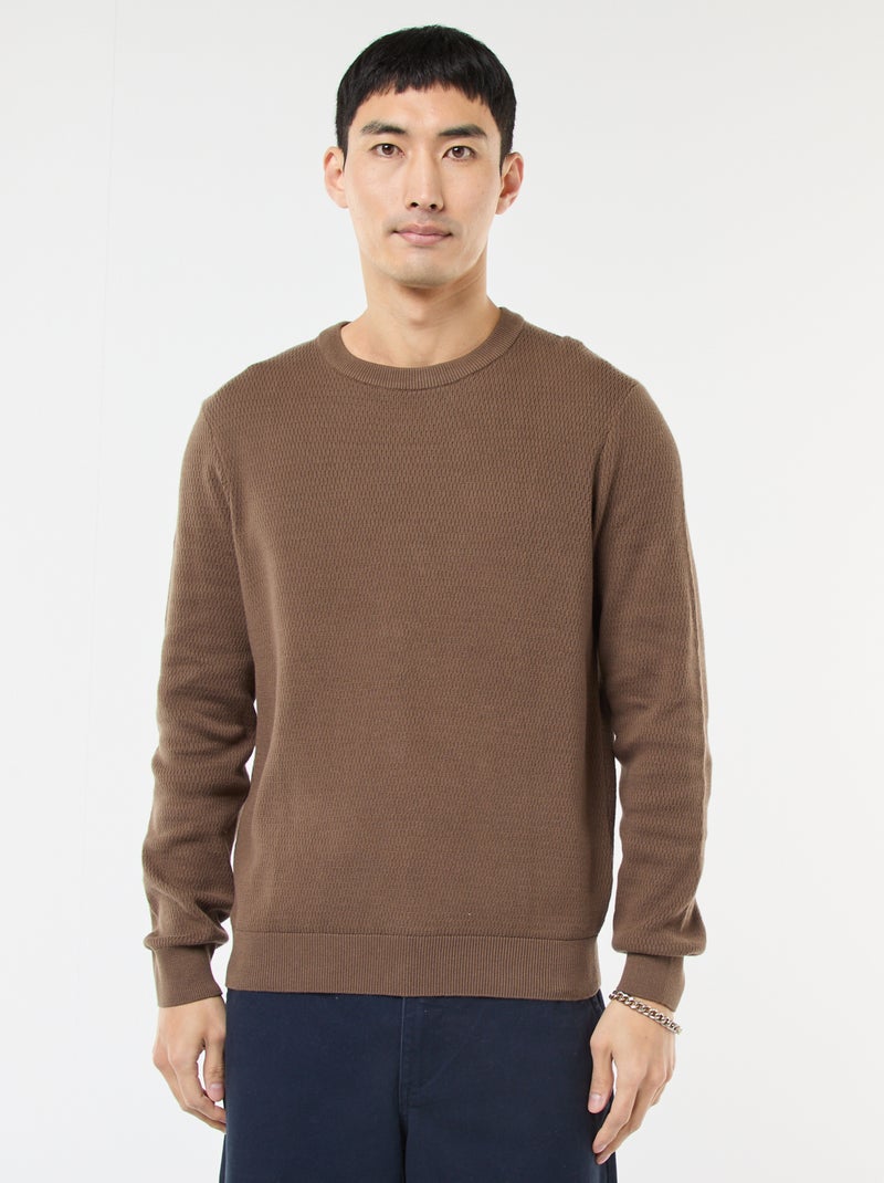 Jersey de punto fantasía con cuello redondo Marron - Kiabi