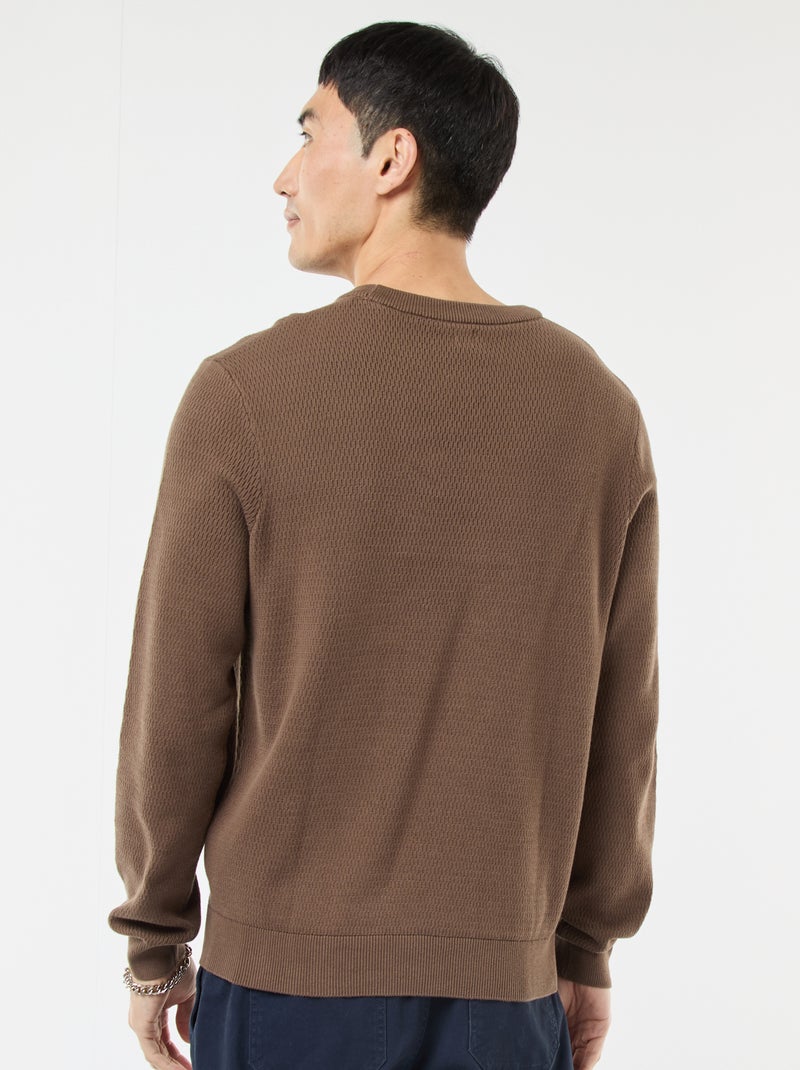 Jersey de punto fantasía con cuello redondo Marron - Kiabi
