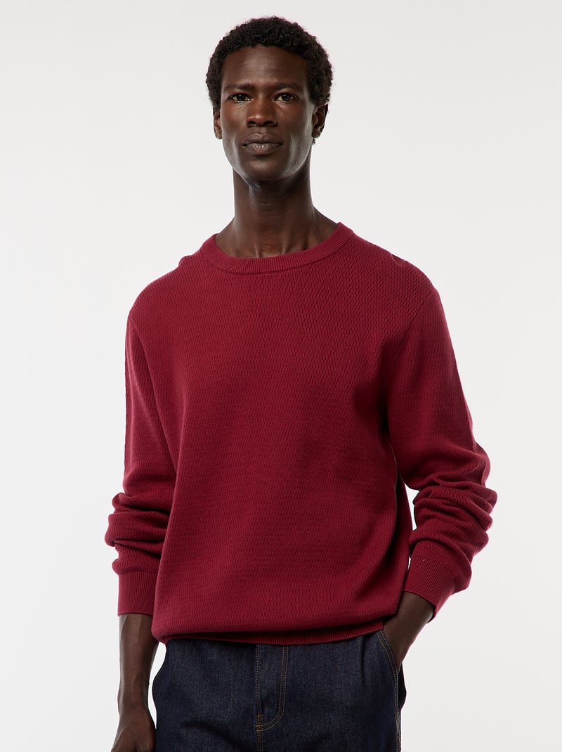 Jersey de punto fantasía con cuello redondo Rojo - Kiabi