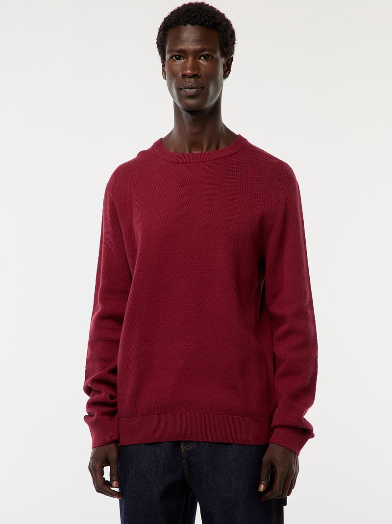 Jersey de punto fantasía con cuello redondo Rojo - Kiabi