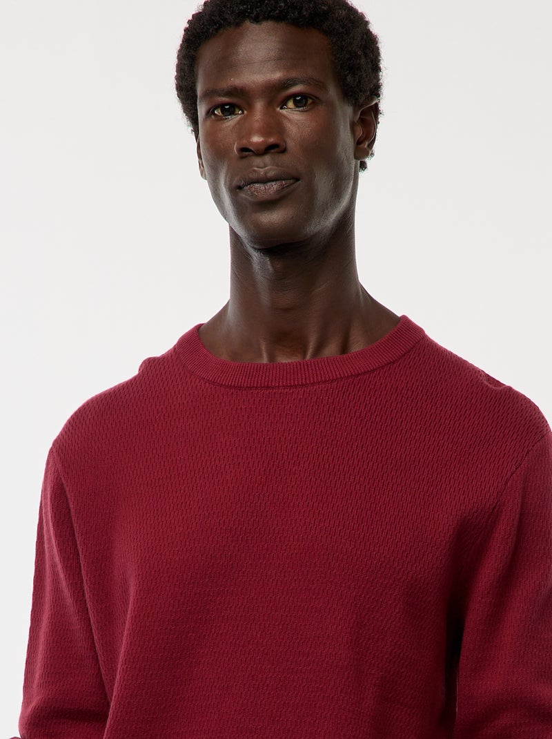 Jersey de punto fantasía con cuello redondo Rojo - Kiabi