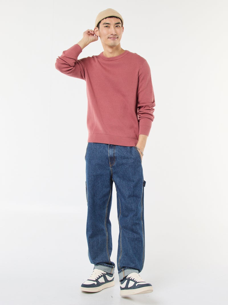 Jersey de punto fantasía con cuello redondo Rosa - Kiabi