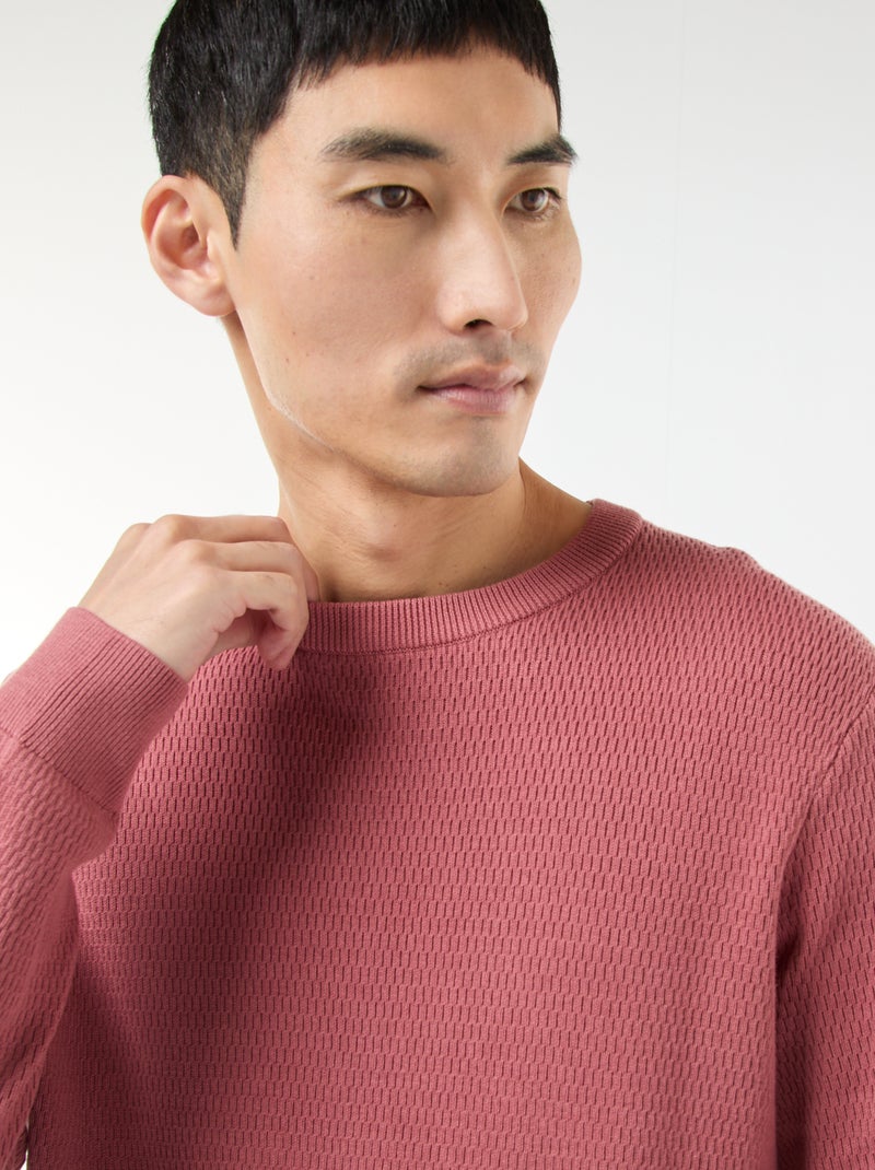 Jersey de punto fantasía con cuello redondo Rosa - Kiabi
