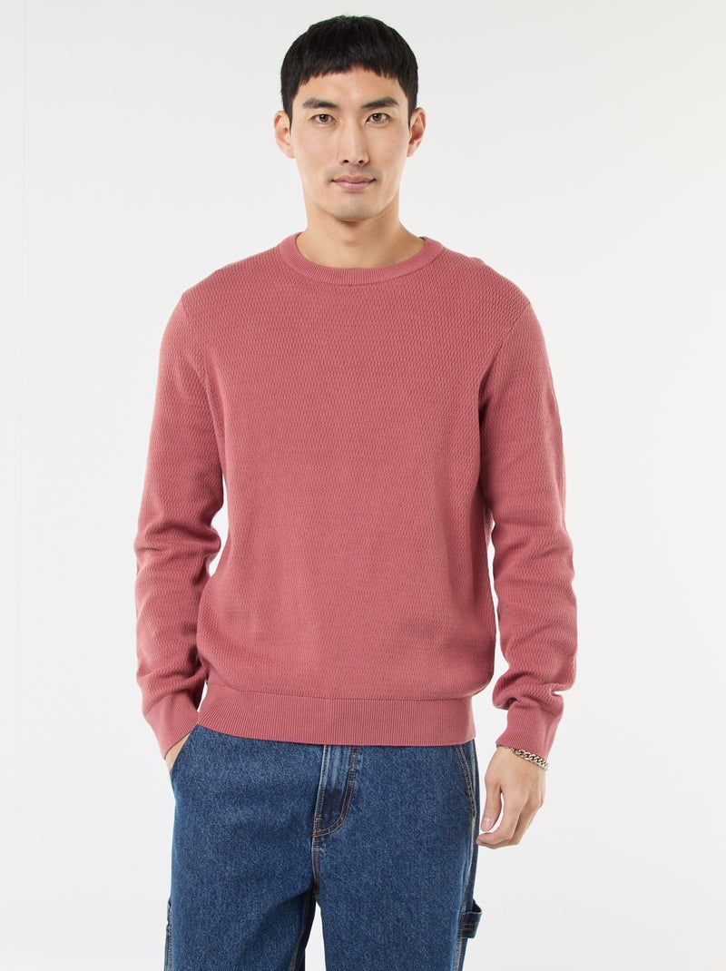 Jersey de punto fantasía con cuello redondo Rosa - Kiabi
