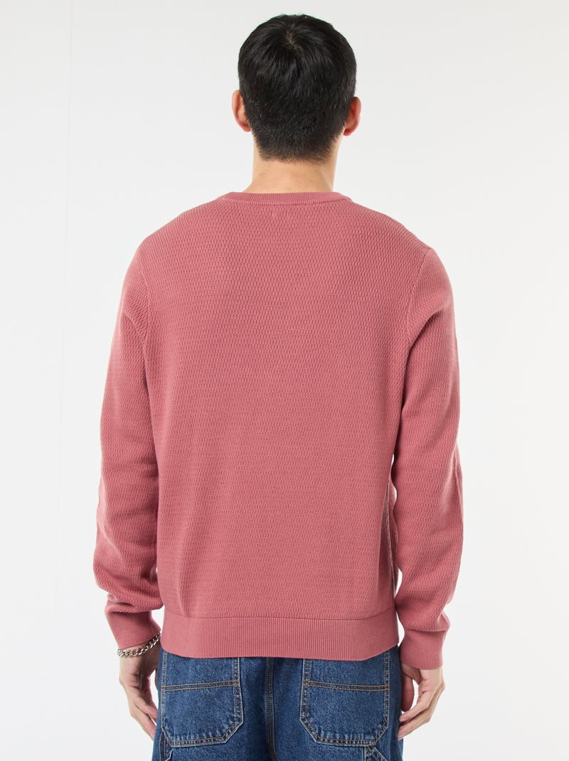 Jersey de punto fantasía con cuello redondo Rosa - Kiabi