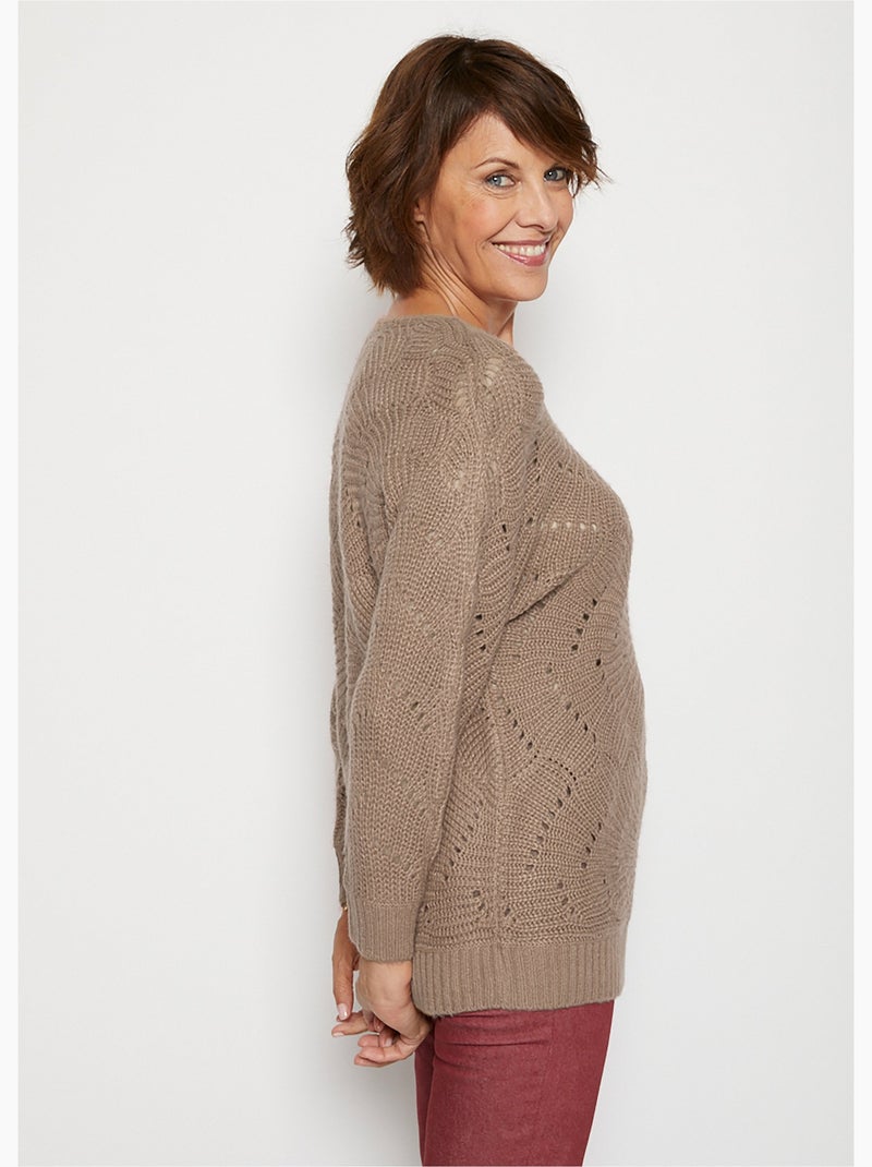 Jersey de punto fantasía con mangas murciélago - Afibel Taupe - Kiabi