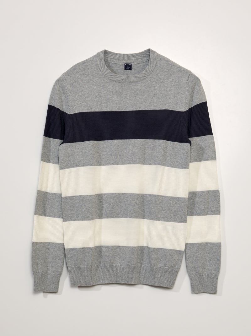 Jersey de punto fino a rayas GRIS - Kiabi