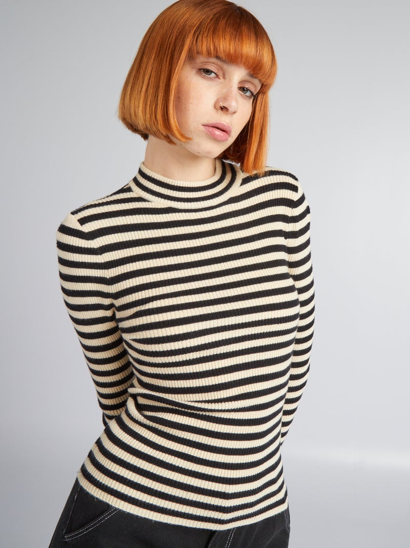 Jersey de punto fino a rayas NEGRO - Kiabi