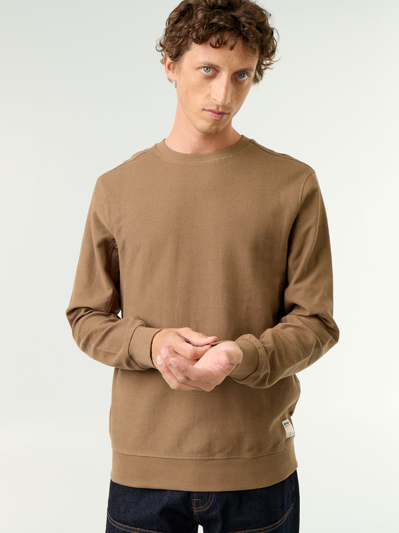 Jersey de punto fino acanalado Marron - Kiabi