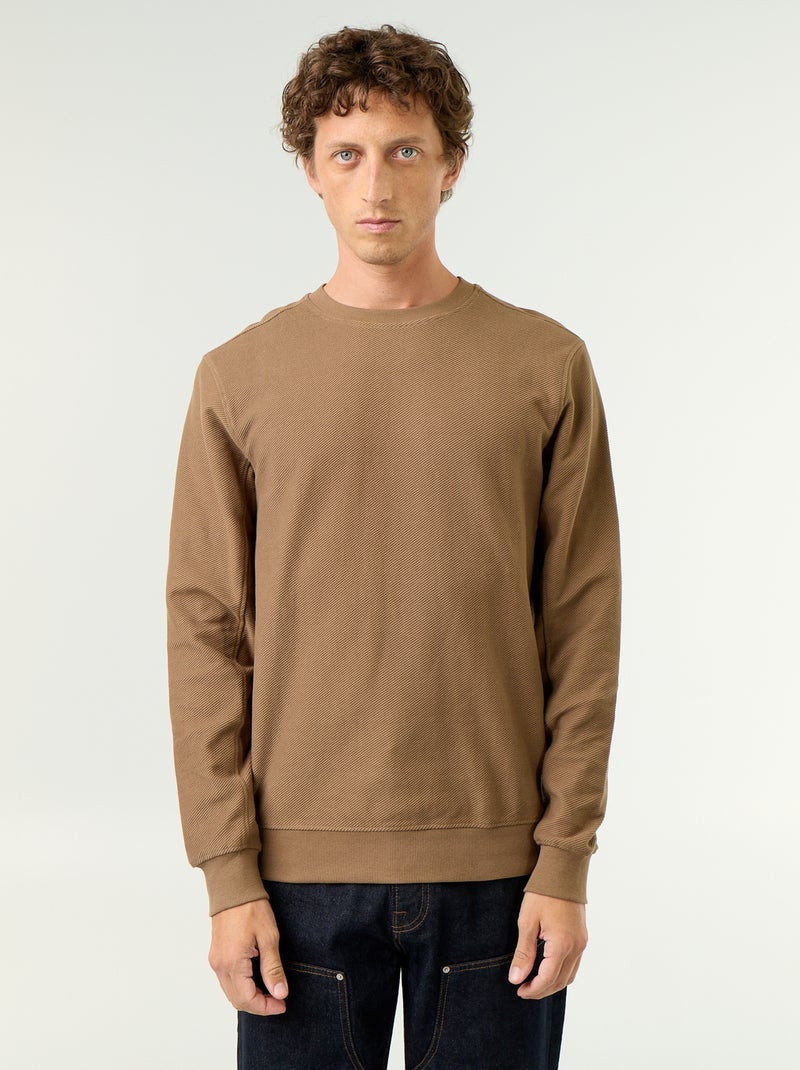Jersey de punto fino acanalado Marron - Kiabi
