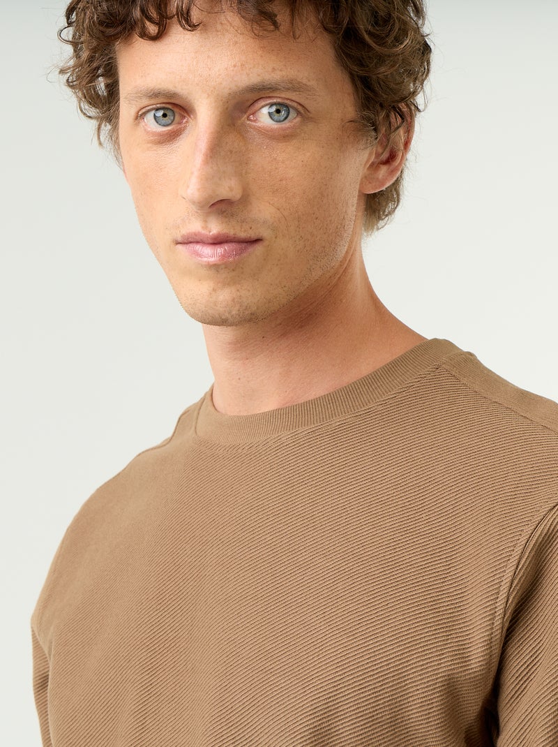 Jersey de punto fino acanalado Marron - Kiabi
