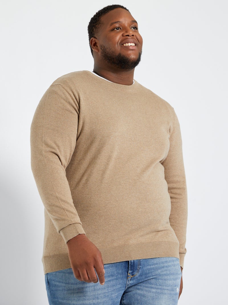 Jersey de punto fino beige chiné - Kiabi