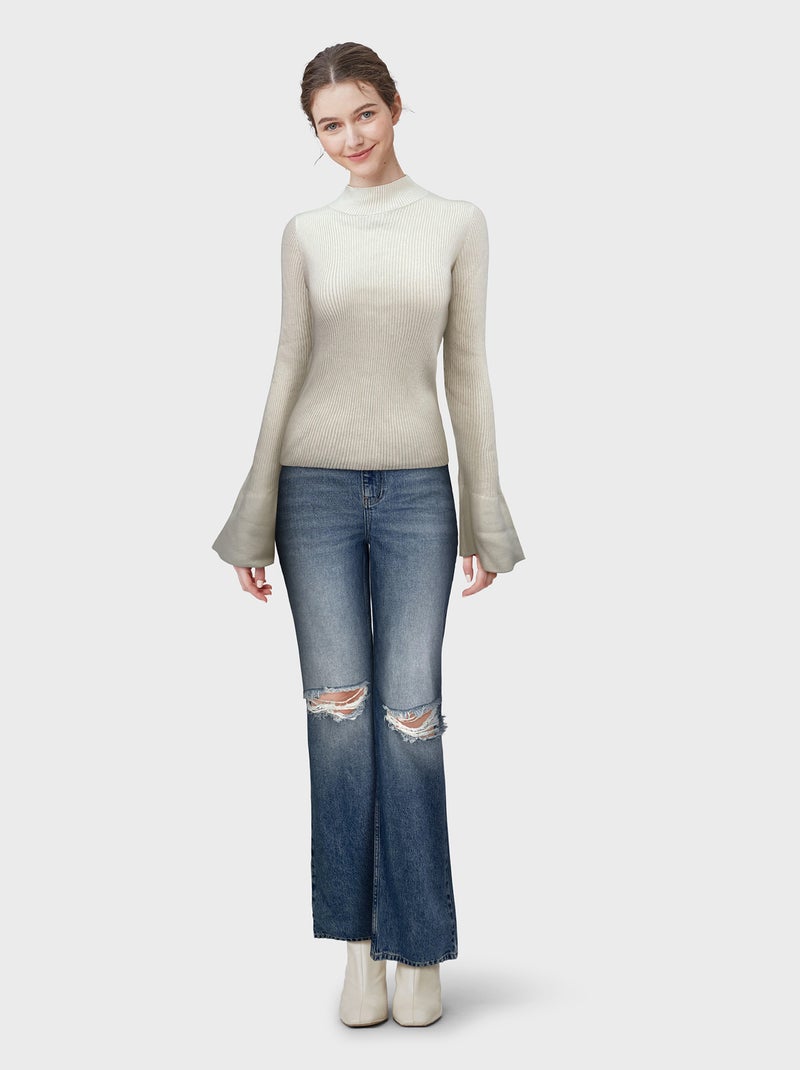 Jersey de punto fino con cuello alto BEIGE - Kiabi