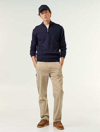 Jersey de punto fino con cuello alto de cremallera