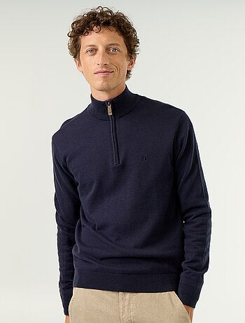 Jersey de punto fino con cuello alto de cremallera