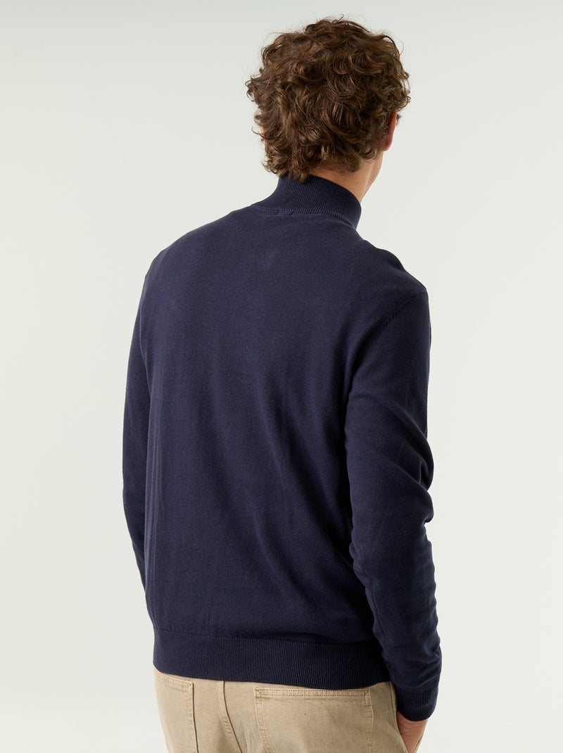Jersey de punto fino con cuello alto de cremallera Azul - Kiabi