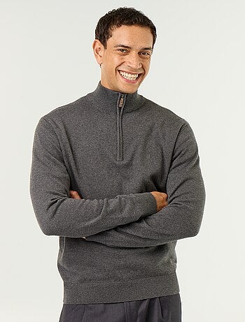 Jersey de punto fino con cuello alto de cremallera