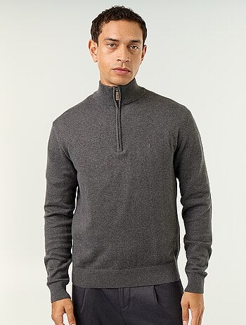 Jersey de punto fino con cuello alto de cremallera