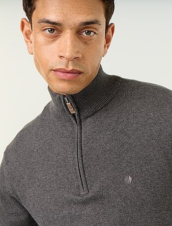 Jersey de punto fino con cuello alto de cremallera