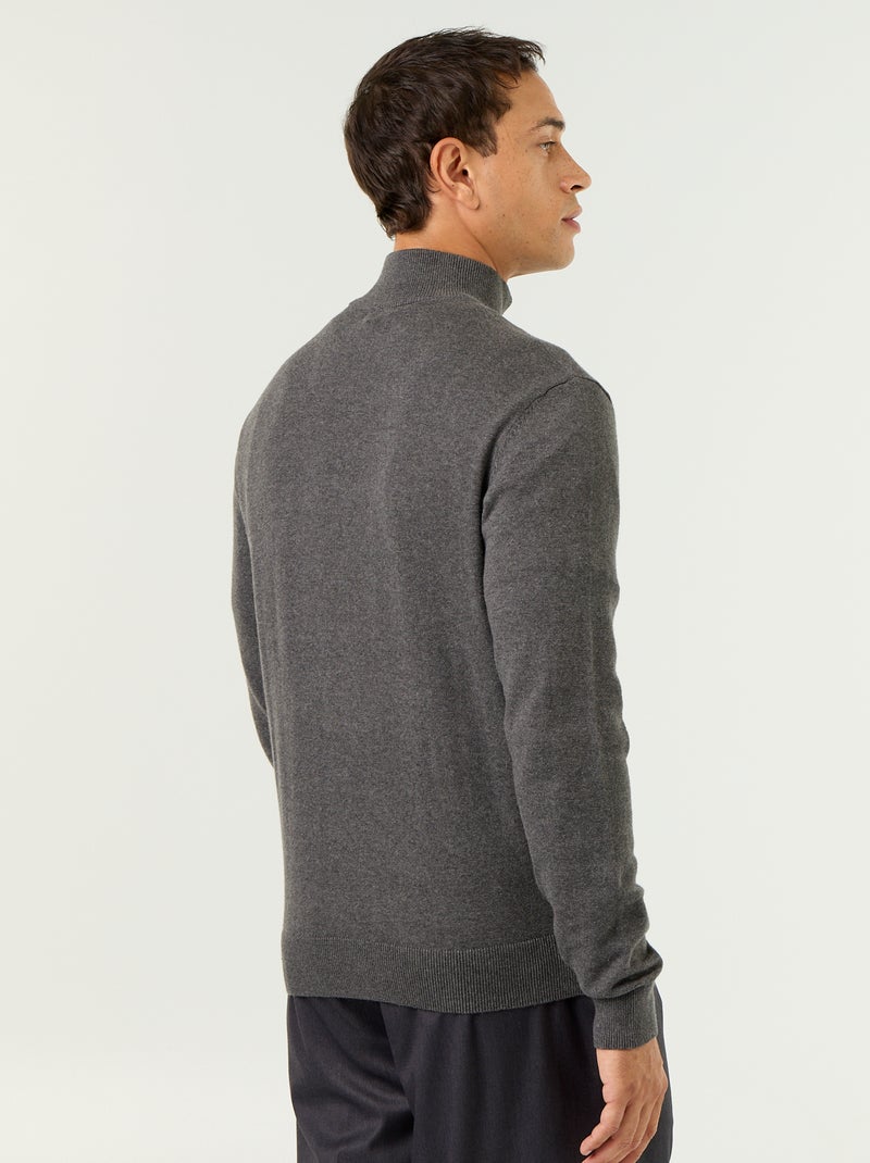 Jersey de punto fino con cuello alto de cremallera Gris - Kiabi