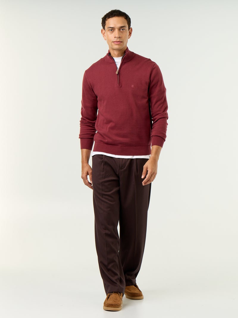 Jersey de punto fino con cuello alto de cremallera Rojo - Kiabi