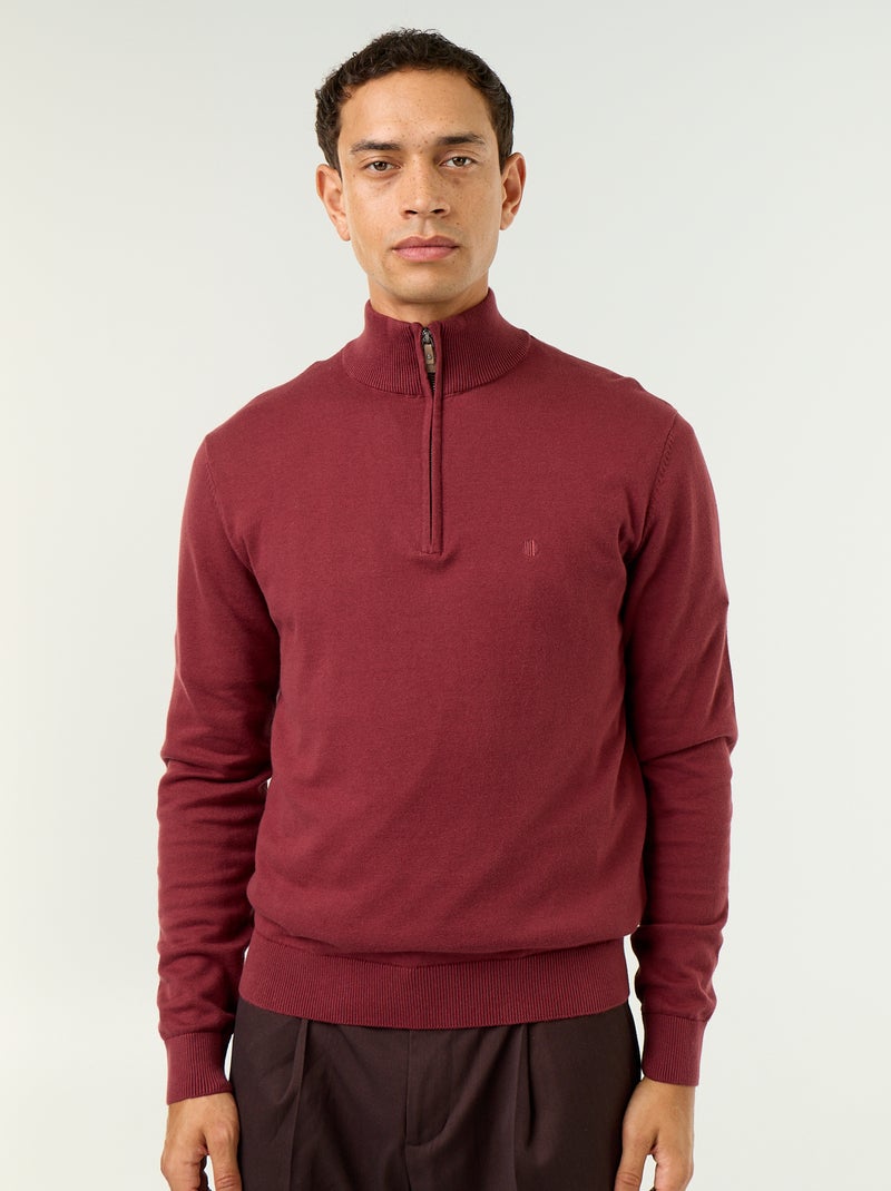 Jersey de punto fino con cuello alto de cremallera Rojo - Kiabi