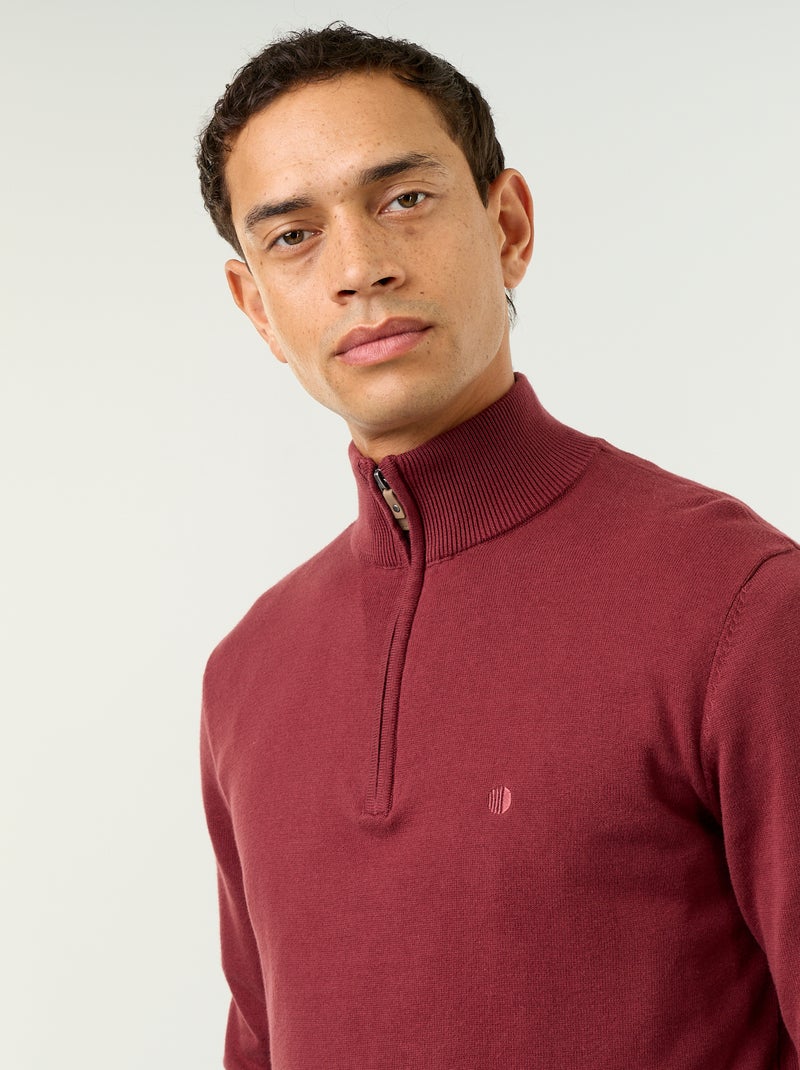 Jersey de punto fino con cuello alto de cremallera Rojo - Kiabi