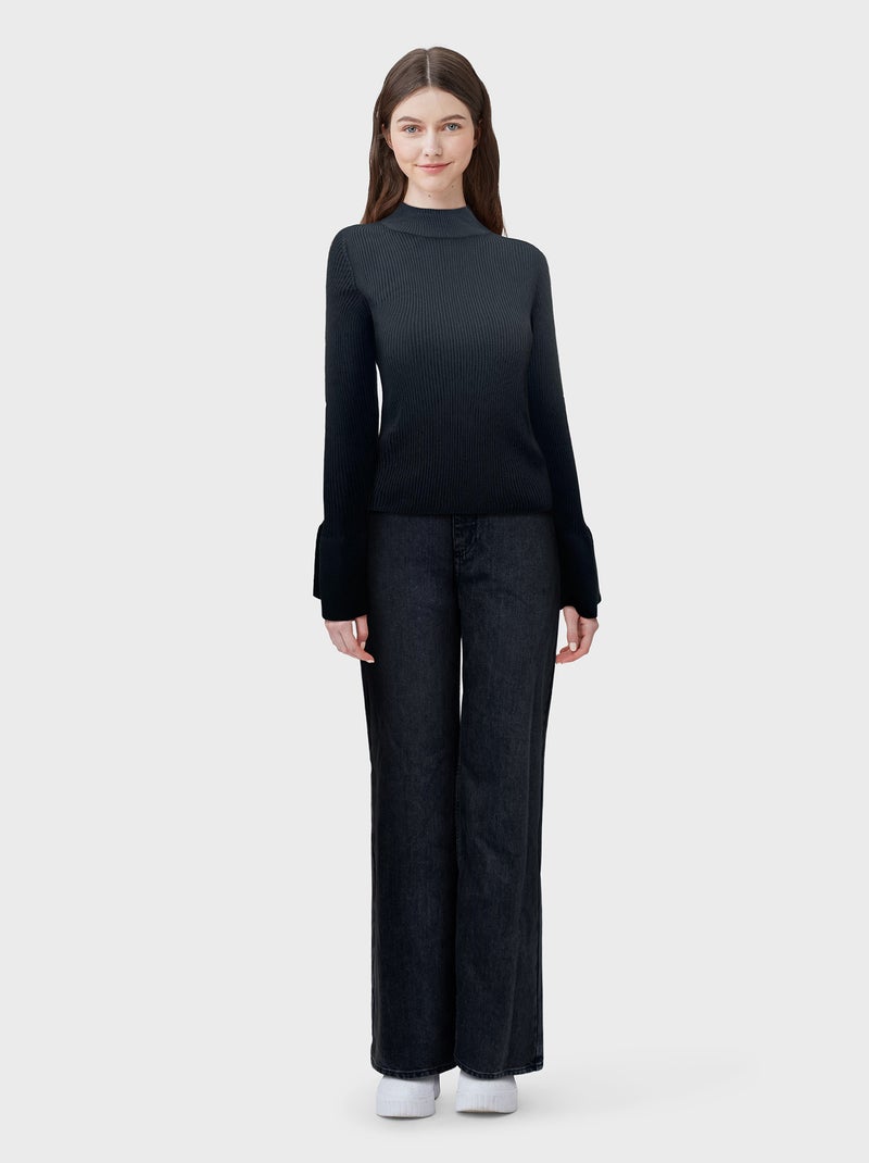 Jersey de punto fino con cuello alto negro - Kiabi
