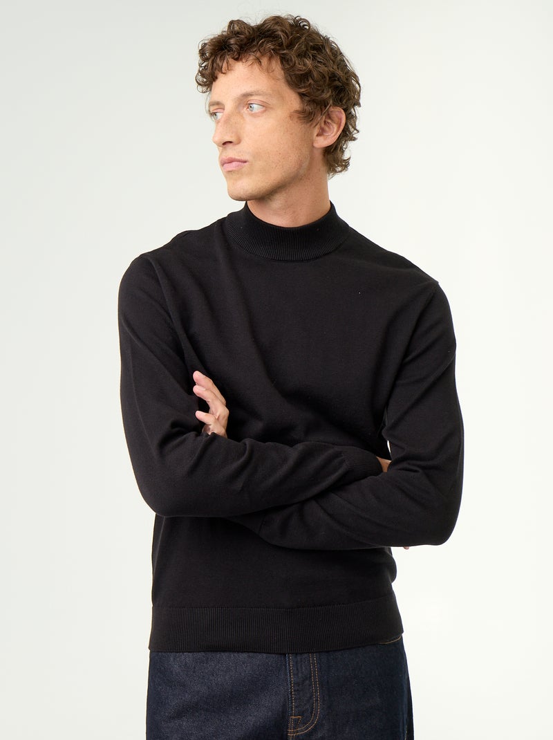 Jersey de punto fino con cuello alto Negro - Kiabi