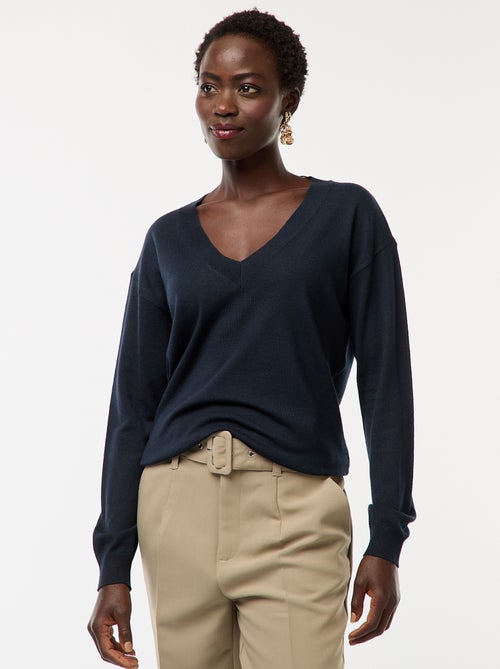 Jersey de punto fino con cuello de pico - Kiabi