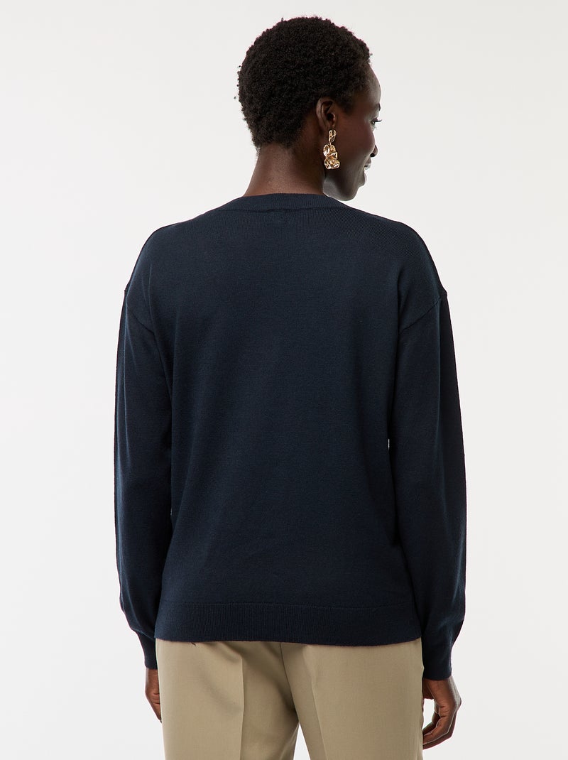 Jersey de punto fino con cuello de pico azul - Kiabi